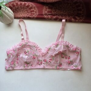 Pink Bra Floral Embroidered Sheer Mesh Bralette 3XL